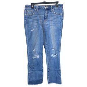 Universal Thread Blue High Waisted Distressed Straight Leg Jeans, Size 12